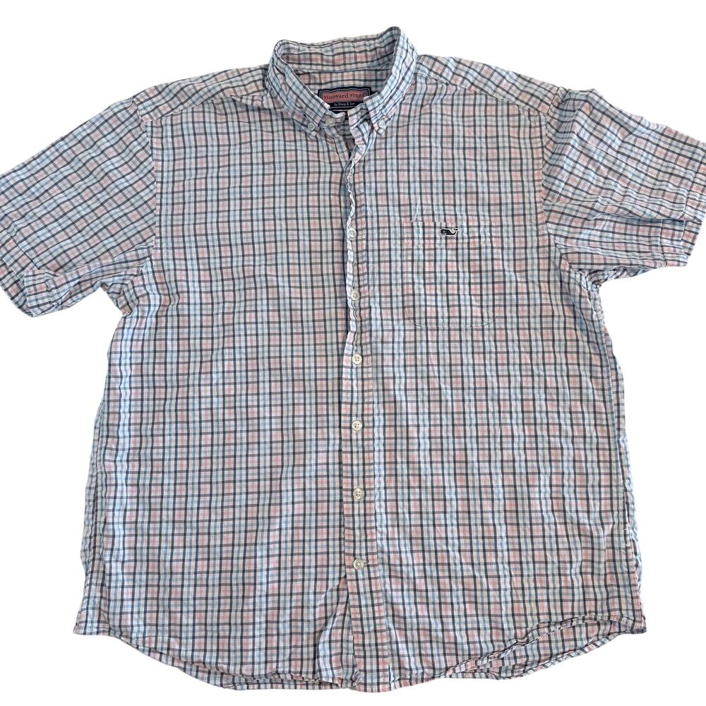 Vineyard Vines Mens Button Down Shirt Size L Plaid Short Sleeve